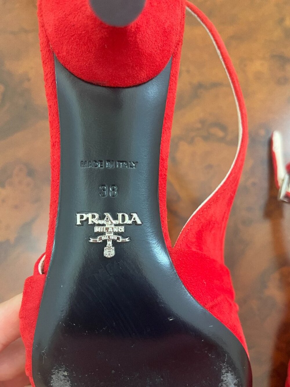 PRADA Red Suede Twist Slingback Pointed Toe Sandals Size IT 38 US 7 - Picture 5 of 11